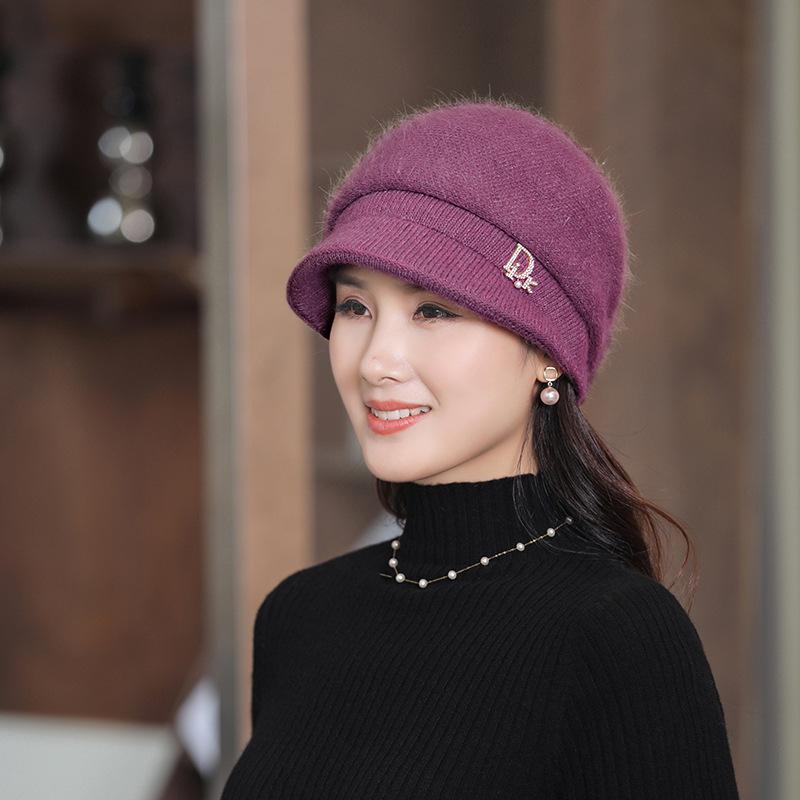 Женская зимняя объемная вязаная шапка-берет, теплая вязаная зимняя шапка-бини с козырьком для холодной погоды