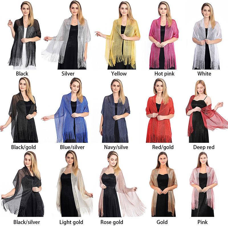 Gold and Women Fashion Wraps Evening Dress Shawl Shawl Flat Scarf Dance Silver Silk