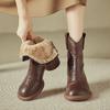 Fashion NEW Winter Women Boots Split Leather Shoes for Women Round Toe Chunky Heel Shoes Casual Zip Platform Shoes Warm Wool Snow Boots