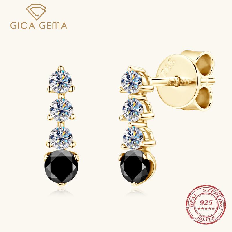 Gica Gema Серьги с муассанитом из стерлингового серебра S925 Superior Sense Simple Temperament, черно-белые, с серьгами, аксессуары для вечеринок