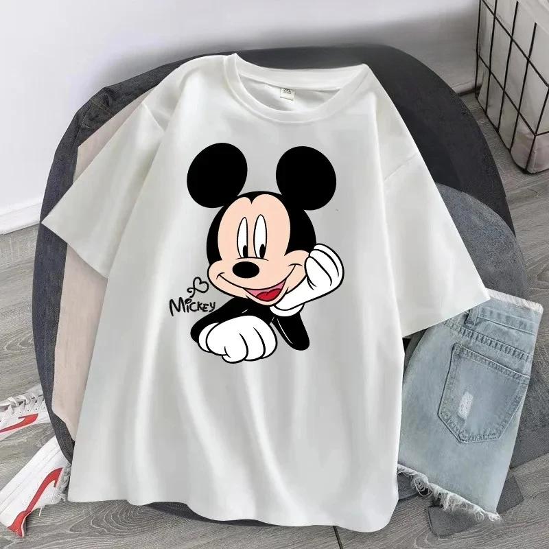 2025 Summer Harajuku T-shirt Cartoon Unisex Fashion Mickey Mouse Short Sleeved Couple Kawaii Minnie Printed T-shirt Tops