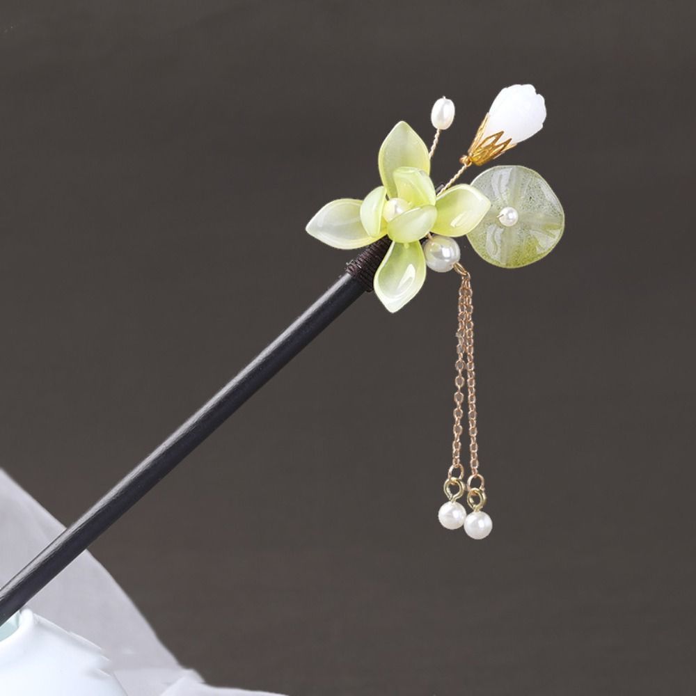 Tassel Flower Hair Stick Wood Hanfu Hair Stick Headpieces Pearl Hair Stick Party