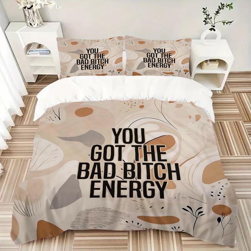 3pcs Bad Bitch Energy Printed Quilt Set, Soft and Comfortable Quilt Cover for Bedroom