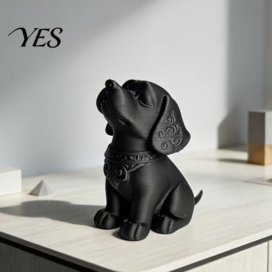 Sitting Puppy Sculpture 3D Printed Dog Figurine, Modern Black Decorative Statue, Desk Decor Animal Shape Decoration, Gift for Pet Lovers Home