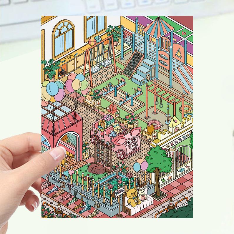 Cartoon Landscape Stickers Multiple Miniature World 3D Hut Unzip DIY Scene Manual Post