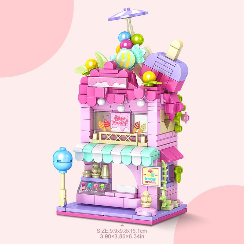 Набор строительных блоков с видом на улицу города, сделай сам, мороженое, кофе, цветочный магазин, модель строительной игрушки, идеально подходит для домашнего декора и праздничных подарков