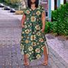 Женское платье макси с цветочным принтом, летнее повседневное платье с коротким рукавом, сарафан с V-образным вырезом, длинные платья с карманами, пляжный отдых
