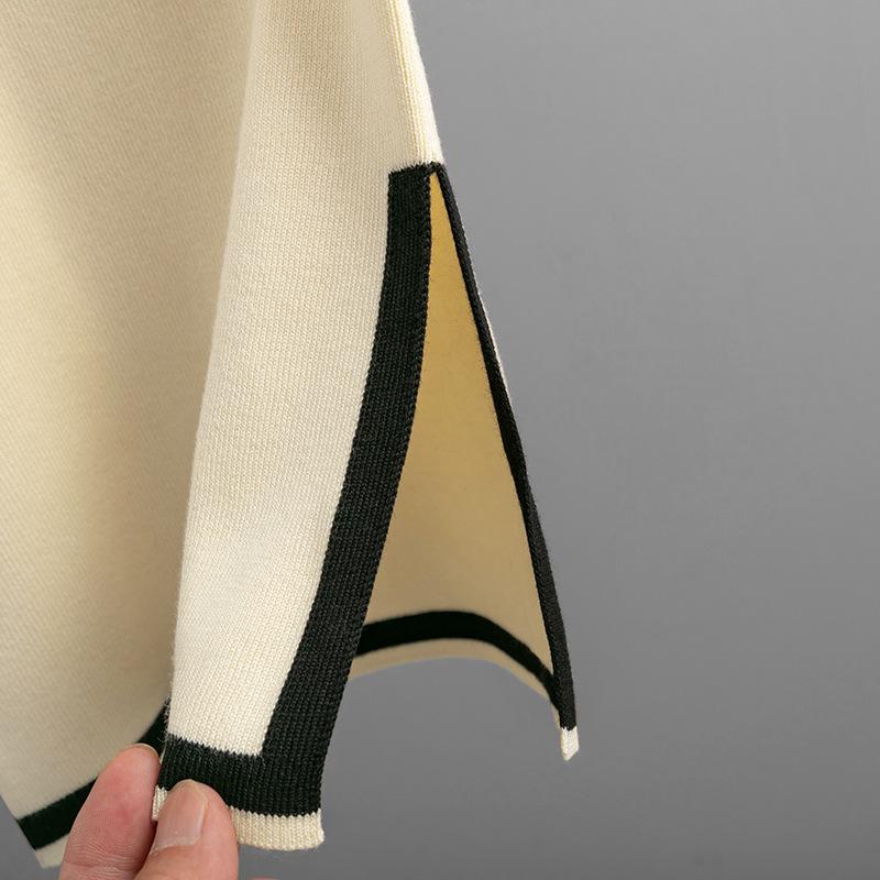 Осенне-зимний женский вязаный свитер, комплект, темпераментный цветной коллизион, топ с длинными рукавами и высокой талией, широкие брюки, две части