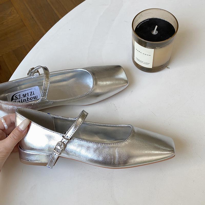 Korean Version of Women's Single Shoes Spring and Summer 2025 New Square Head Mary Jane Candy Color Light Mouth Flat Women's Shoes