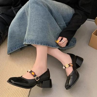 Модные туфли Мэри Джейн, женские туфли-лоферы в японском стиле, лолита, на массивном каблуке, с квадратным носком, готические мокасины, женская обувь, туфли на блочном каблуке, обувь Y2k