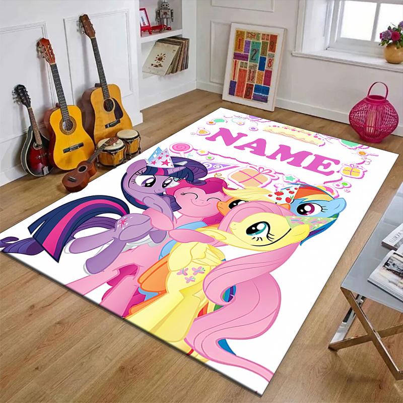 Custom My Little Pony Mat Personalized Name, Polyester Washable Indoor Entryway Rug, Gift for Christmas, Easter, Thanksgiving Day