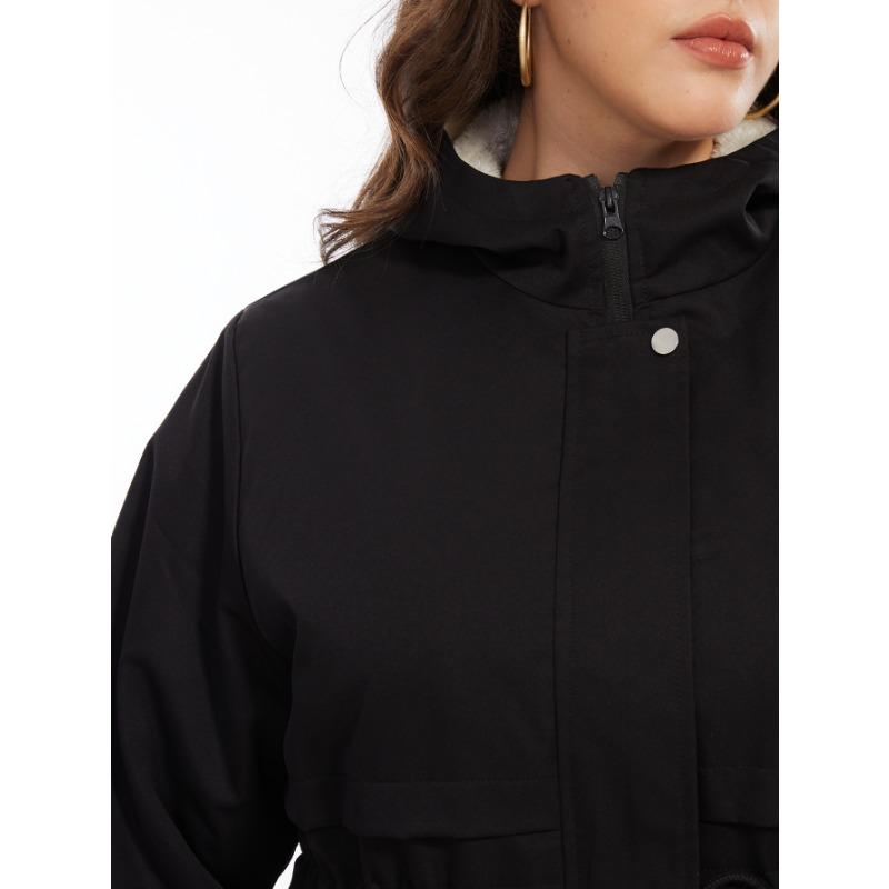 Женская осенне-зимняя куртка средней длины с кулиской на талии и капюшоном, повседневная куртка больших размеров