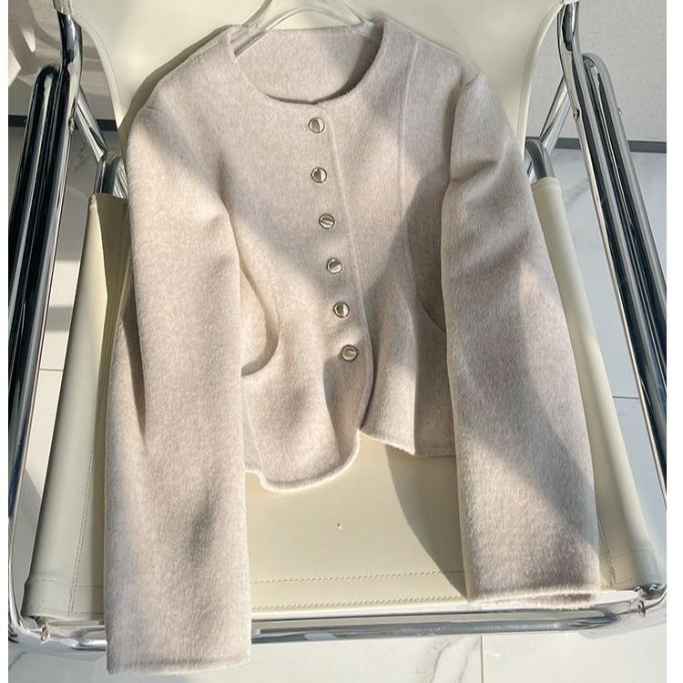 Женское шерстяное пальто однобортное с круглым вырезом модная зимняя короткая одежда