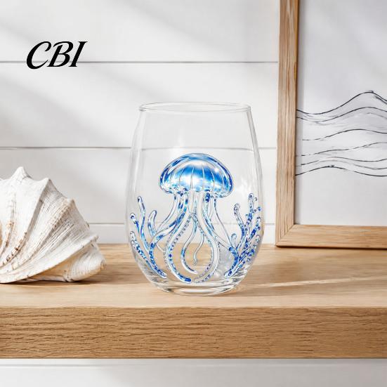 Elegant Celebration Glass Gift Marine Animal Theme Clear Tumbler, Handcrafted Painted Glassware, Handmade Borosilicate Glassware Creative Unique