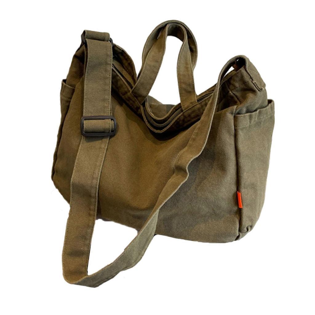 Versatile and Chic Canvas Single Shoulder Bag Japanese Style Crossbody Bgas Large Capacity Satchel Green