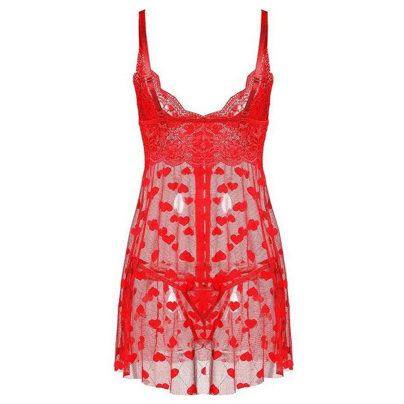 Сексуальное кружевное цельное платье, женские тюлевые пижамы, свадебный подарок, искушение, ночная рубашка, прозрачная униформа с красным принтом