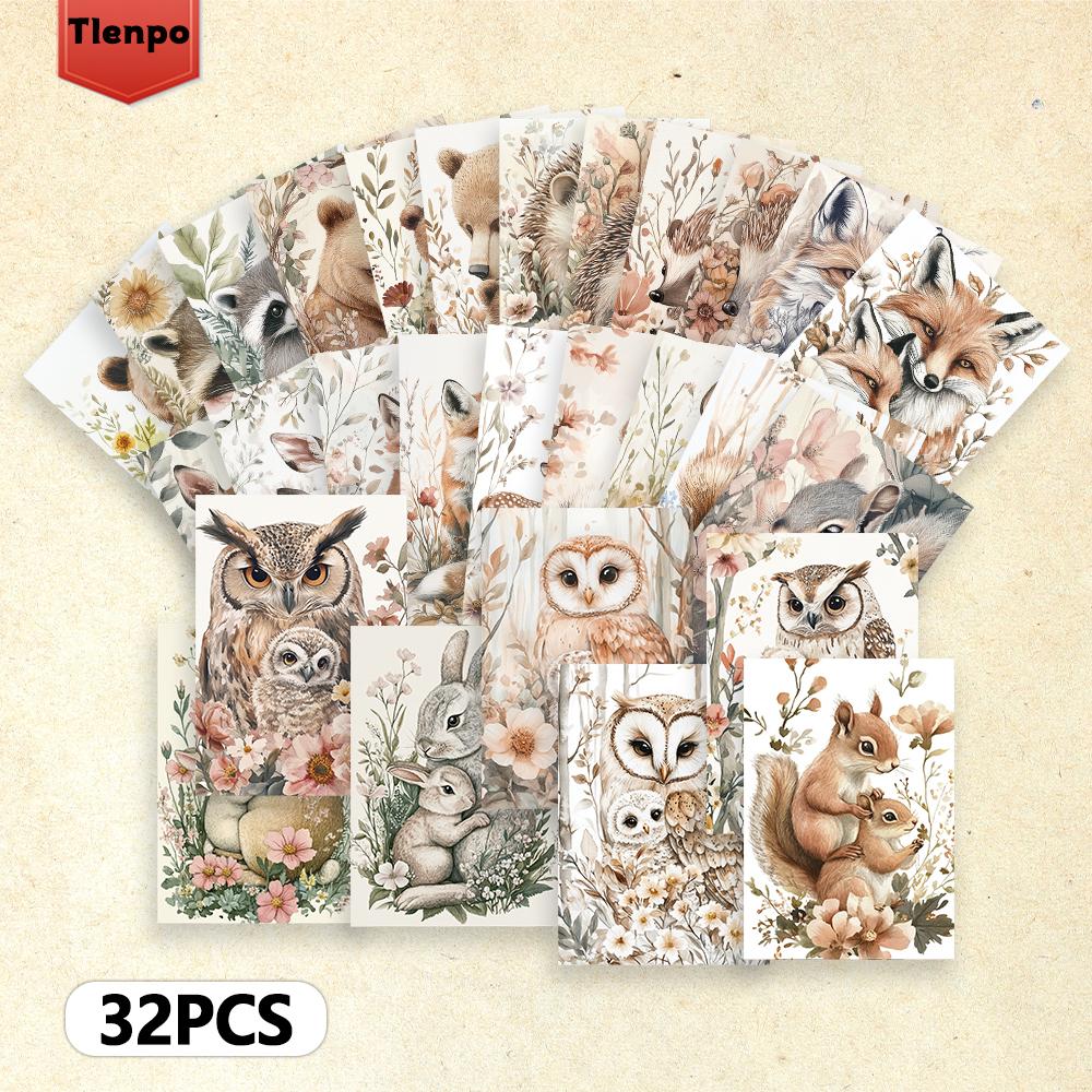 32pcs, Various Animal Postcards, Animal Postcards, Wall Stickers, Message Cards, Cards, DIY Postcards, Holiday Decorations