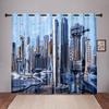 Thick 2Pieces 90%Shading Future Cyberpunk City Sky On Sale Blackout Window Curtain For Bedroom Living Room Bathroom Kicthen Door