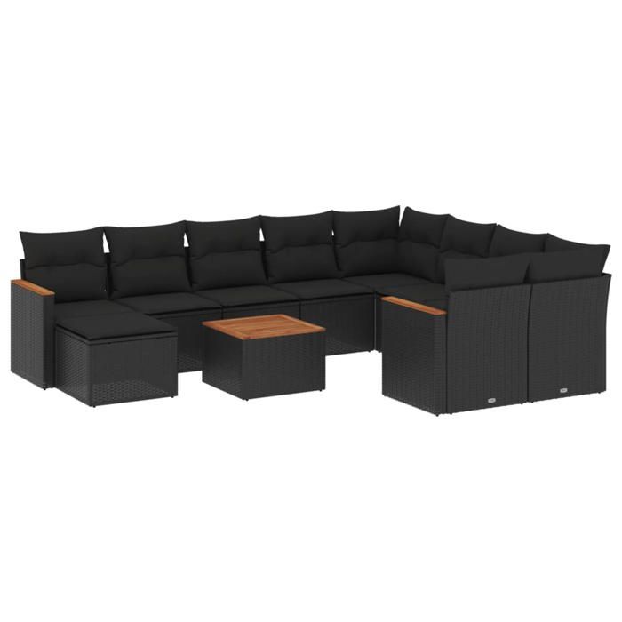 VidaXL Salon de Jardin avec Coussins 14 pcs, Canapés de Patio, Ensemble de Meubles, Mobilier de Terrasse Extérieur, Noir 3218557