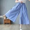 Elegant Woman Plaid Pants Thin Cotton Linen Wide Leg Trousers Women Summer High Waist Baggy Jogger Pants Sweatpants