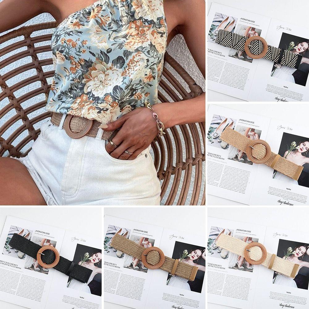 Summer Elastic Casual Wide Waist Belt Straw Belt Braided Waistbelt