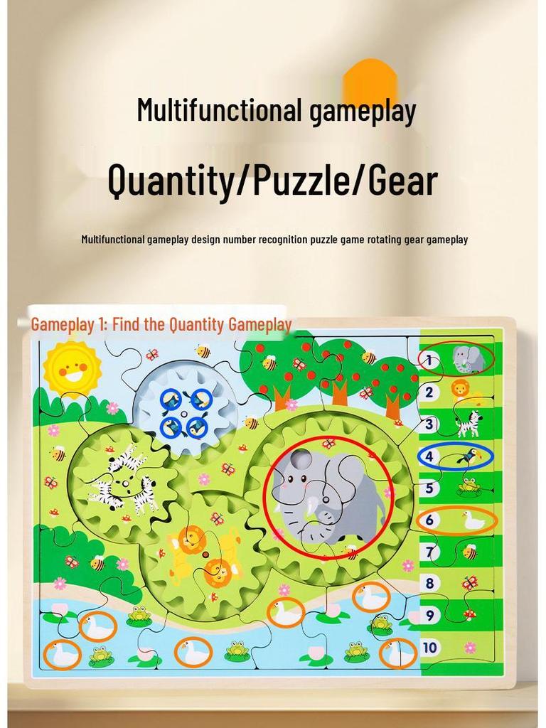 Детский деревянный пазл с шестеренками для развития координации рук и глаз и когнитивных способностей животных