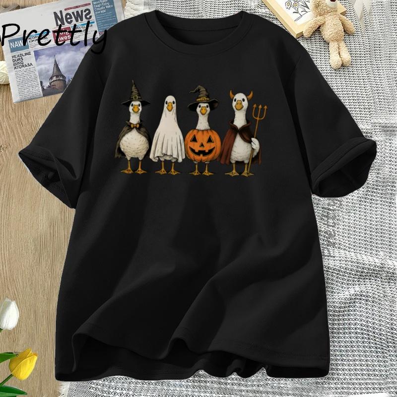 Boo Ghost Goose T Shirt Halloween Goose Autumn Skeleton Tshirt Fall Vintage Short Sleeve Graphic Tees Streetwear Clothing Tops