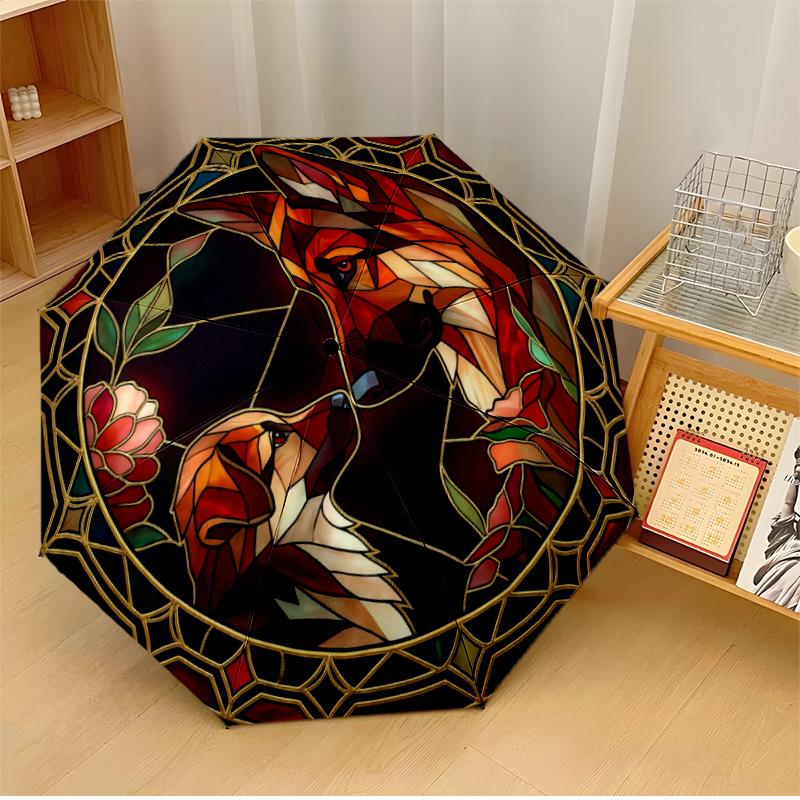 Stained Glass Fox (3) Printed umbrella windproof folding umbrella portable sun and rain umbrella suitable for gifting
