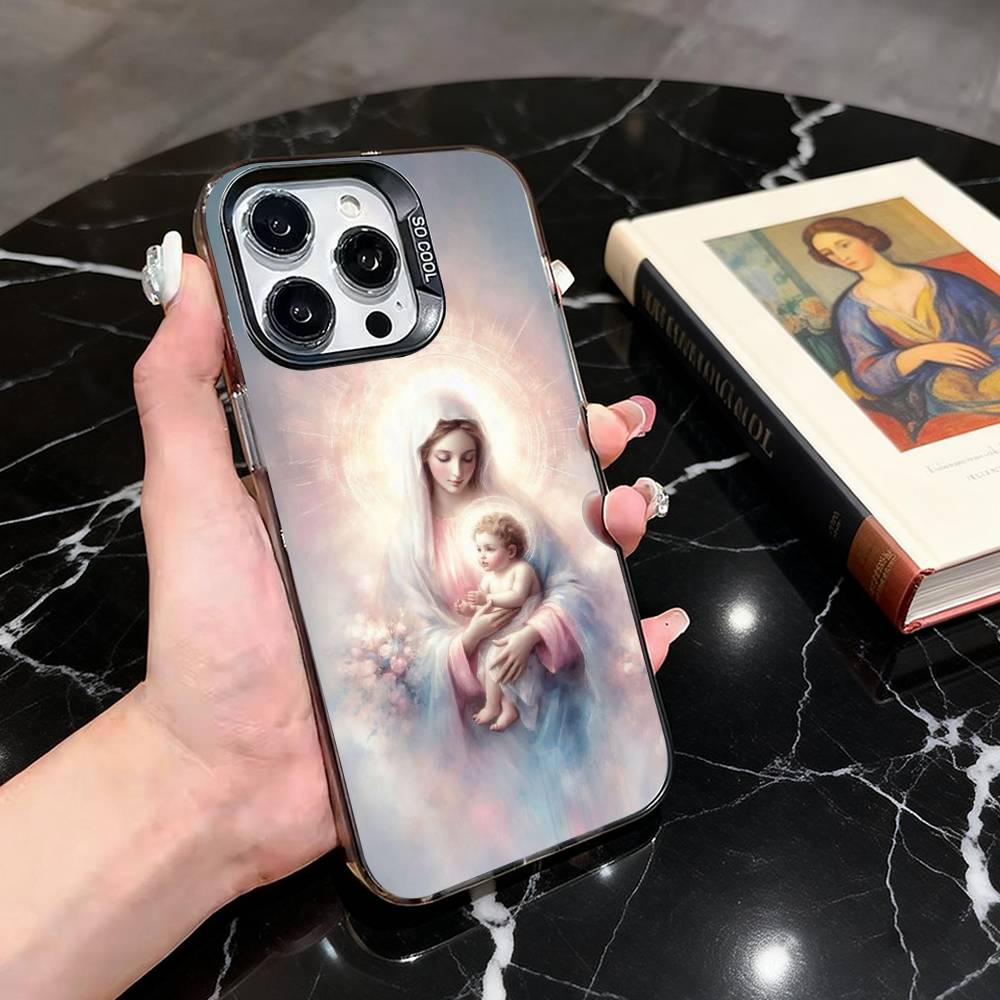 Kind B-Blessed V-Virgin M-Mary Phone Case For iPhone 17,16,15,14,13,12,11 Plus,Pro Max,XS,Colorful Silver Phone case Funda Cover