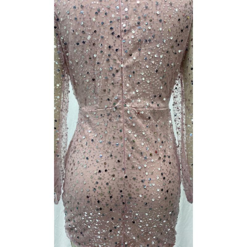 Женские летние короткие платья с длинными рукавами и v-образным вырезом и пайетками на талии