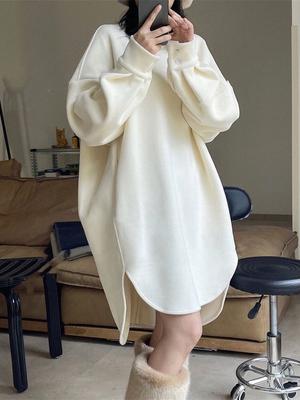 Женское худи-платье из утолщенного флиса больших размеров, свободного кроя, длиной до колена, осенне-зимнее повседневное платье