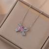 Bowknot Heart Zirconia Pendant Necklace for Women 2023 New Fashion Hypoallergenic Stainless Steel Chain Jewelry Wedding Engagement Party Accessories