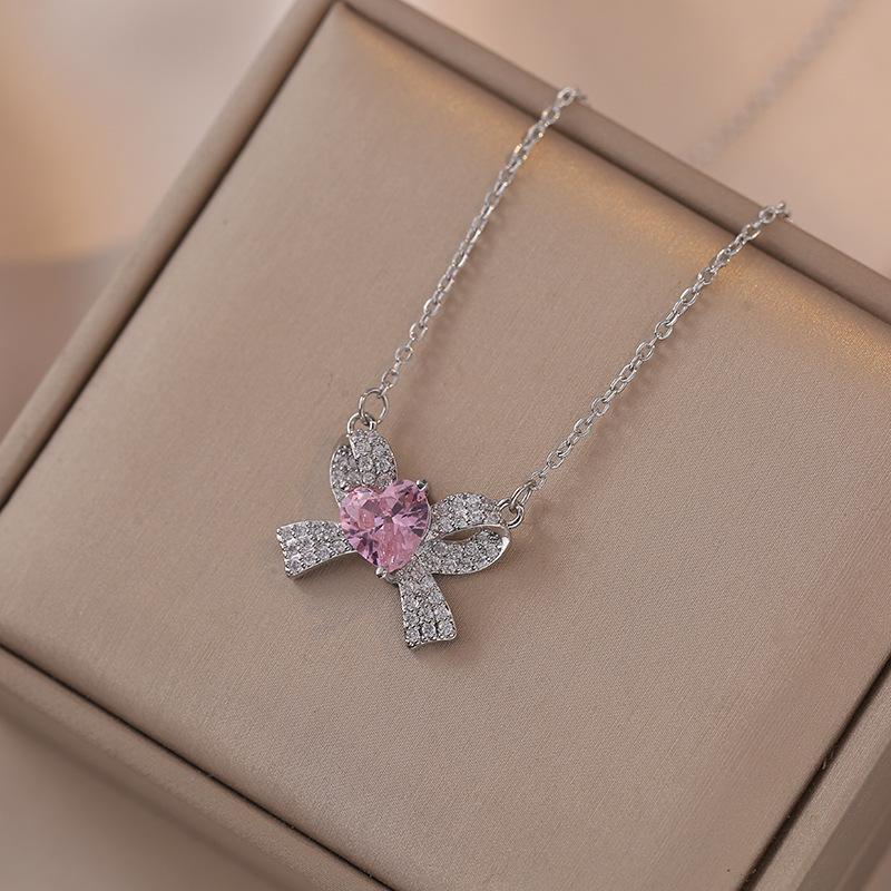 Ожерелье с подвеской в виде сердца с бантом и цирконием для женщин, новинка 2023 года, модная гипоаллергенная цепочка из нержавеющей стали, ювелирные изделия, аксессуары для свадебной помолвки и вечеринки