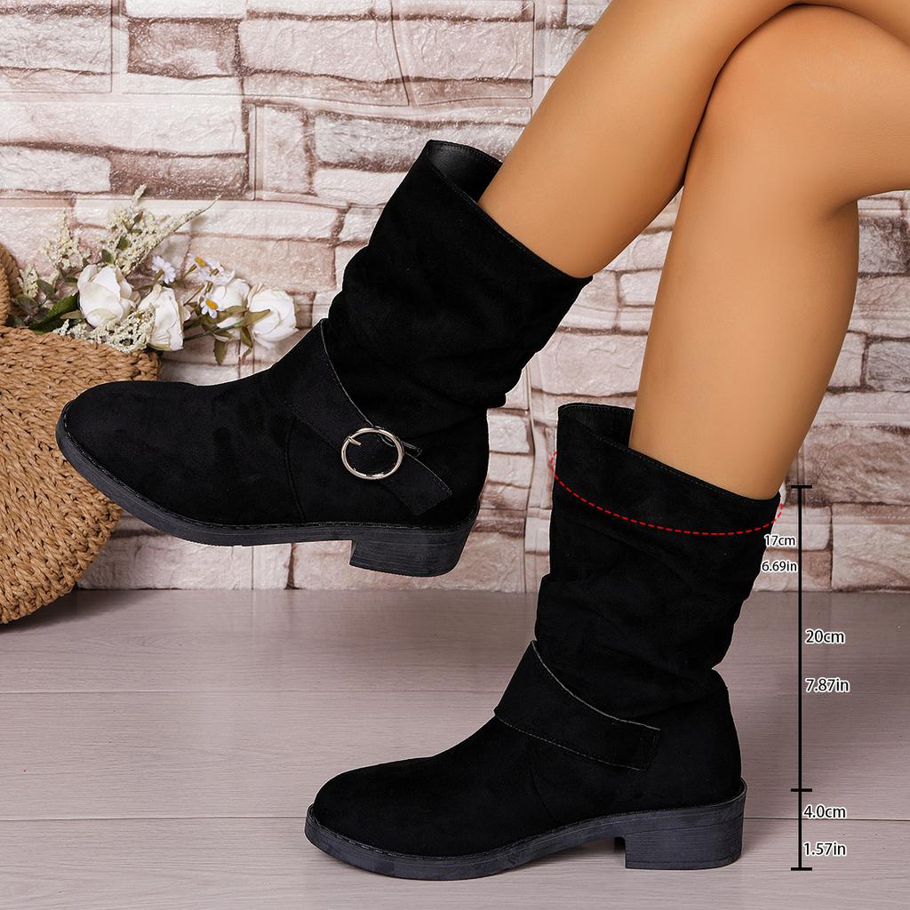 Fashion Womens Autumn New Suede Short Boots 2025 Fashion Round Toe Shallow Mouth Buckle Elegant Comfortable Women's Boots