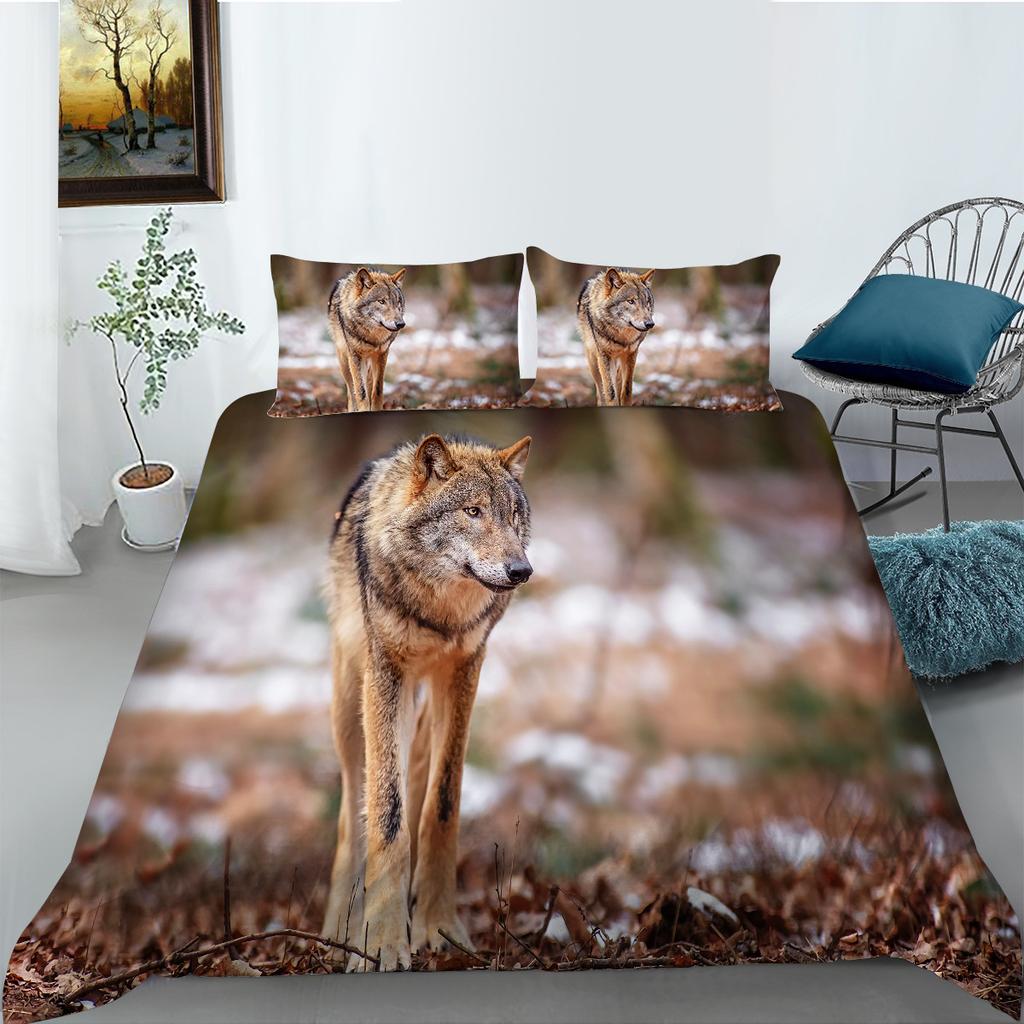 Bedding Two- Or Three-Piece Polyester Ferocious Wolf Digital Print