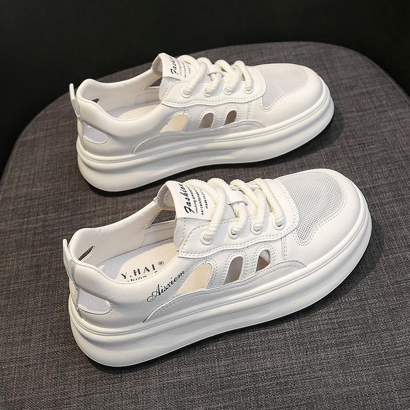 Baotou Sports Sandals Women's Hollow Breathable Hollow Shoes Summer New Толстая подошва Leather Mesh White Board Shoes