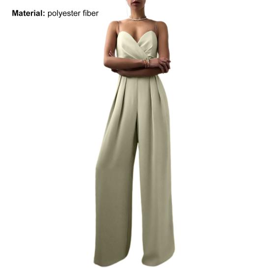 Женский комбинезон с широкими штанинами, высокой талией, элегантный глубокий V-образный вырез, открытая спина, комбинезон на бретелях для банкета