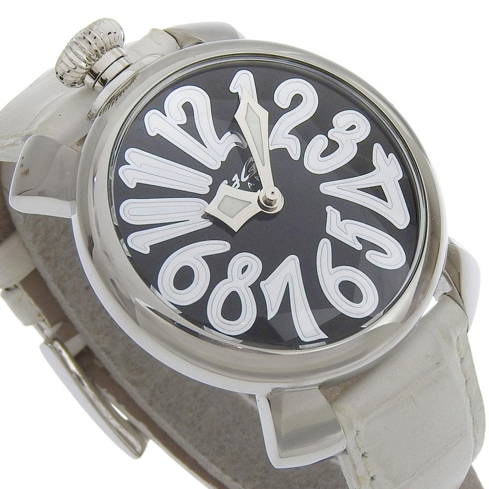 Gaga Milano Manuale 40 Watches 5020 black blackDial Stainless Steel/Embossed Leather Quartz Analog display mens Used