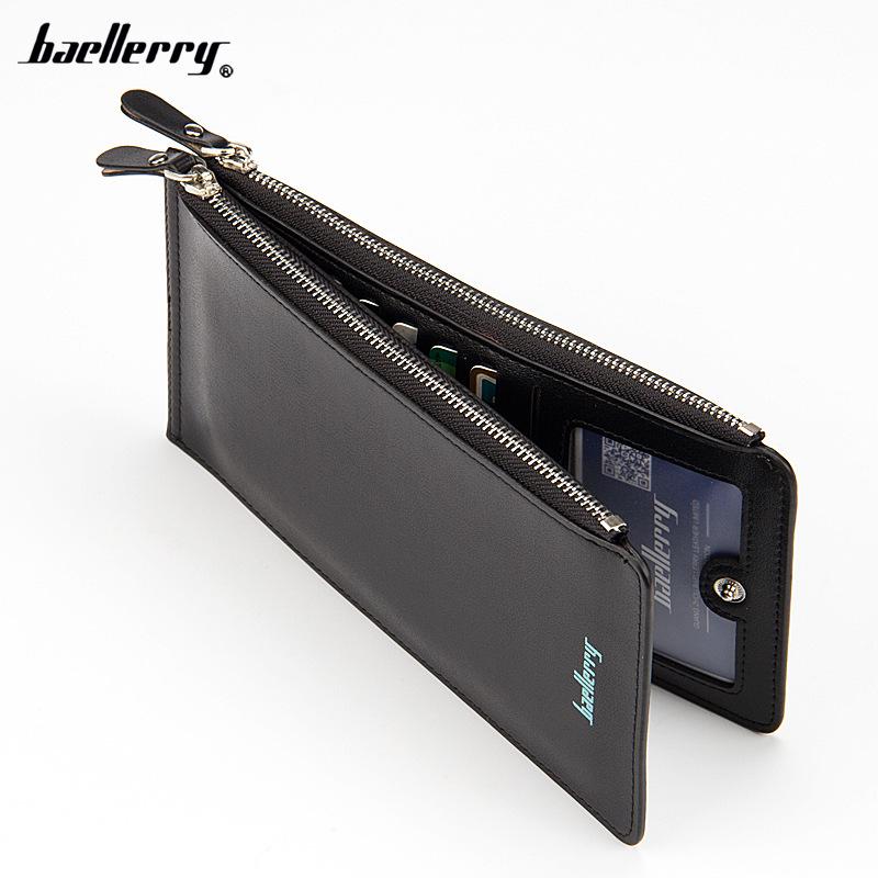 Мужской длинный кошелек Baellerry: Европейский и американский стиль, узор в виде креста, держатель для нескольких карт, дизайн на молнии.