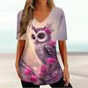 Женские футболки, винтажная футболка с графическим принтом совы и животных, летняя модная футболка с v-образным вырезом и короткими рукавами, большие женские футболки, одежда