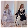 Japanese Gothic Lolita Dress Women Kawaii Bow Bear Lace Blue Dress Long Sleeve Princess Dress Halloween Costume Gift For Girls