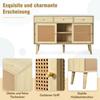 Wide Storage Organizer Cabinet Sideboard, Chest of Drawers with 3 And Sliding Doors, Rattan Wickerwork on The Door Fronts, Solid Wood Legs,