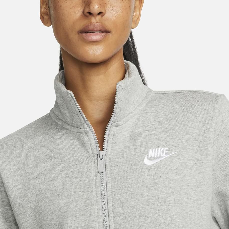 Nike Однотонный женский свитшот с воротником-стойкой и полумолнией, повседневный, с длинным рукавом, серый DQ5839-063