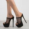 Черные сексуальные босоножки на платформе с открытым носком для танцев на пилоне, сетчатые, с вырезом, 16 см, тонкие, высокие каблуки для женщин, Zapatos De Mujer