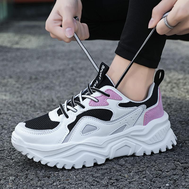 Женская обувь на высоком каблуке с толстой подошвой, весенне-осенняя женская резиновая легкая спортивная обувь для бега на открытом воздухе для фитнеса и улицы