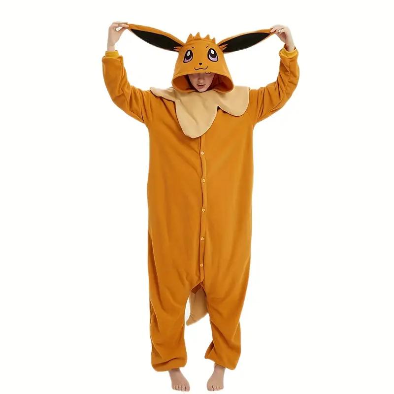 Eevee Kigurumi Animal Cosplay Costume for Halloween Christmas, Pokemon Cartoon Outfits Full Body Pijamas Sleepwear Cartoon Jumpsuit