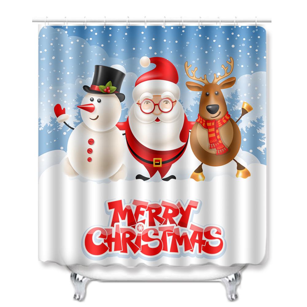 Christmas Home Shower Curtain Waterproof Polyester Cloth Toilet Floor Mat Four-Piece Set Entrance Door Mat Bedroom Living Room Carpet