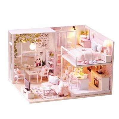 Lulubelle DIY деревянный набор для кукольного домика со светодиодной подсветкой и пылезащитным чехлом - Подарок-миниатюрный дом ручной работы (Тип Б)