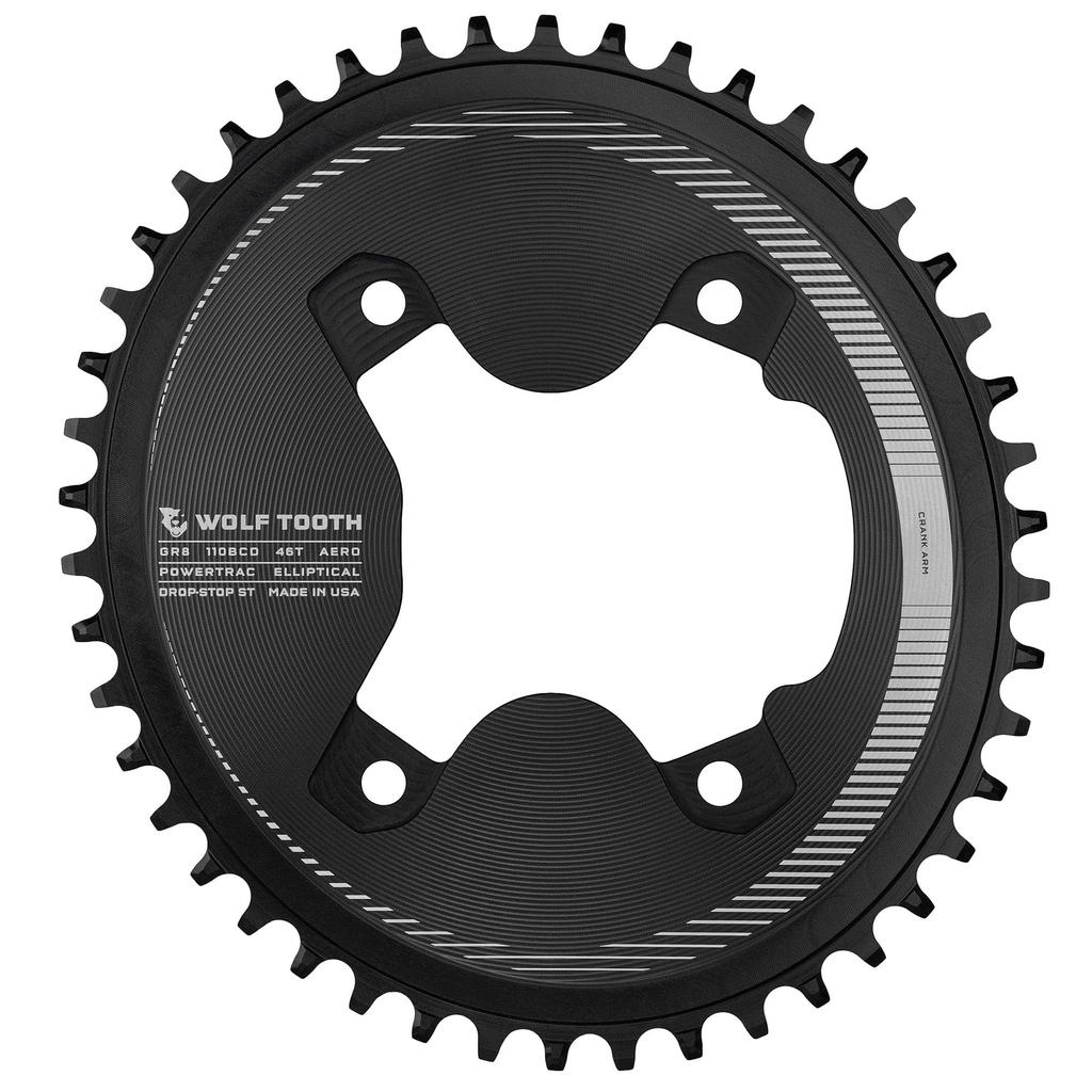Wolf Tooth 110 BCD Aero Chainrings for GRX ST Oval 46T 4-Bolt Cranks, Drop-Stop (1 Chainring)