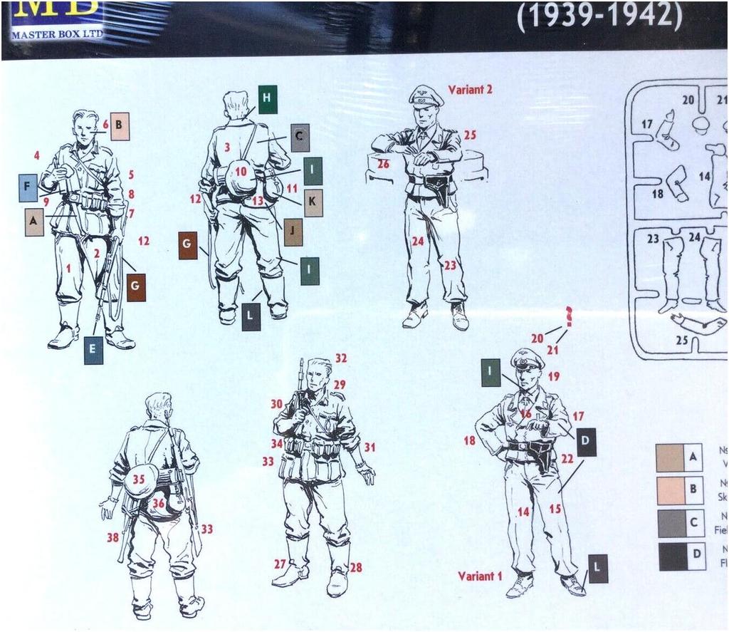 Master Box 1/35 Scale German Uncapped Infantryman and Tank Officer 1939-1942 (Set of 3) Plastic Model Kit MB35010